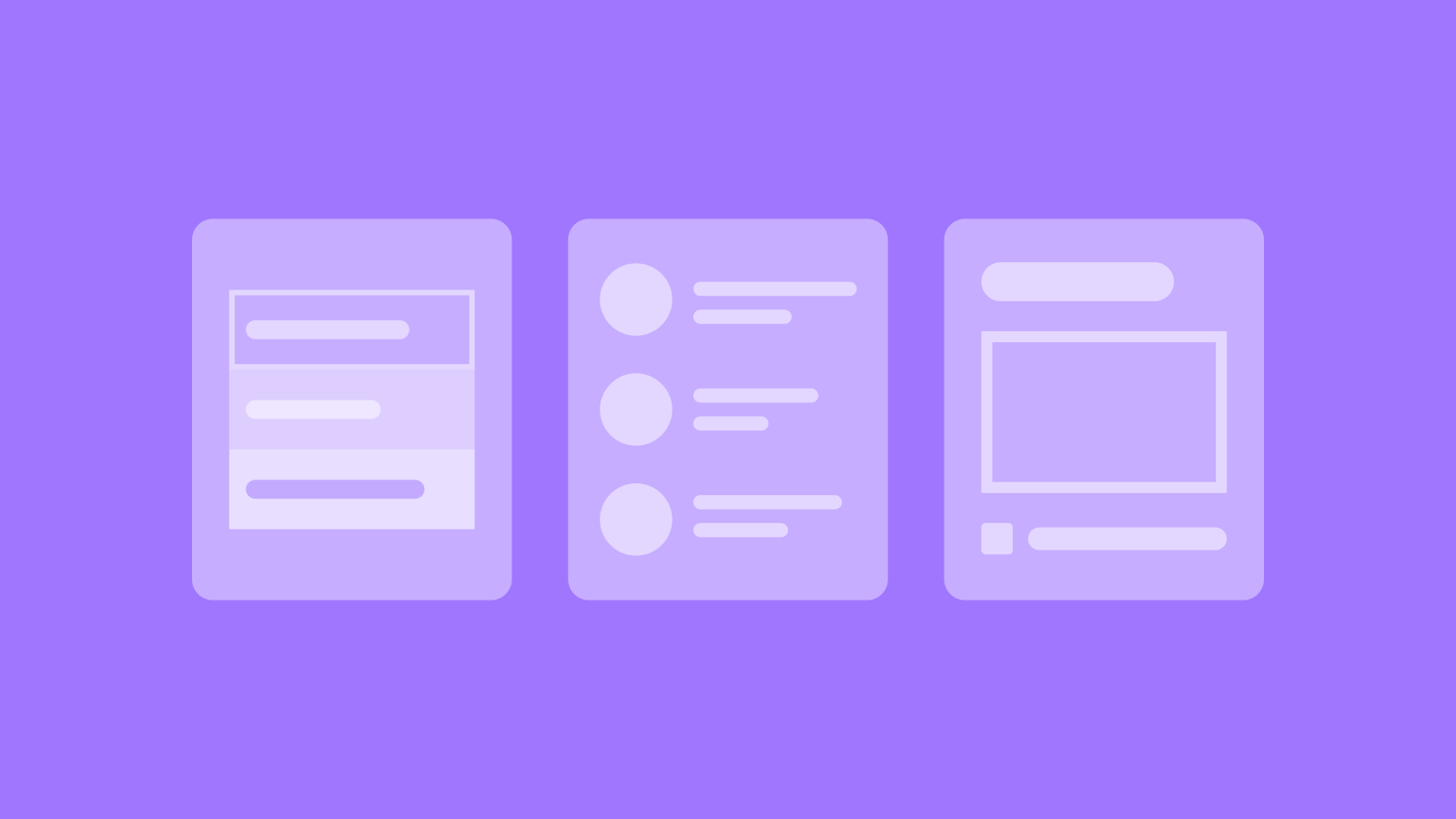 UI components displayed on a purple background.